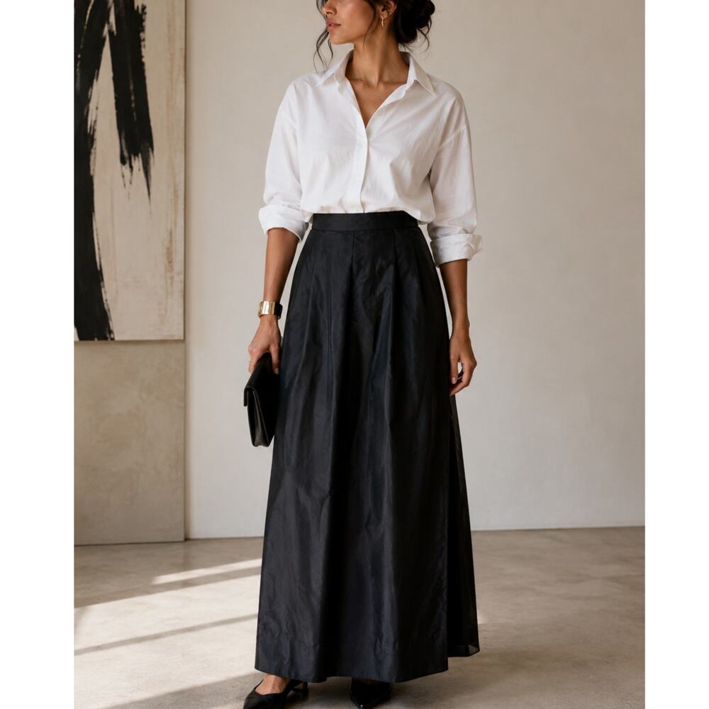 Vintage Betsys Black Taffeta Maxi Skirt Pleated Dramatic Formal Evening size M - Picture 11 of 11